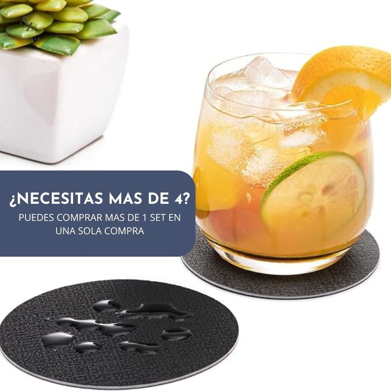 Set 4 Posavasos Ecocuero Antimanchas Mesa Redondos Reversibles-4