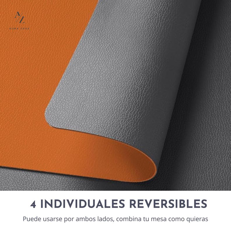 Set 4 Individuales Ecocuero Antimanchas Mesa Reversible-2