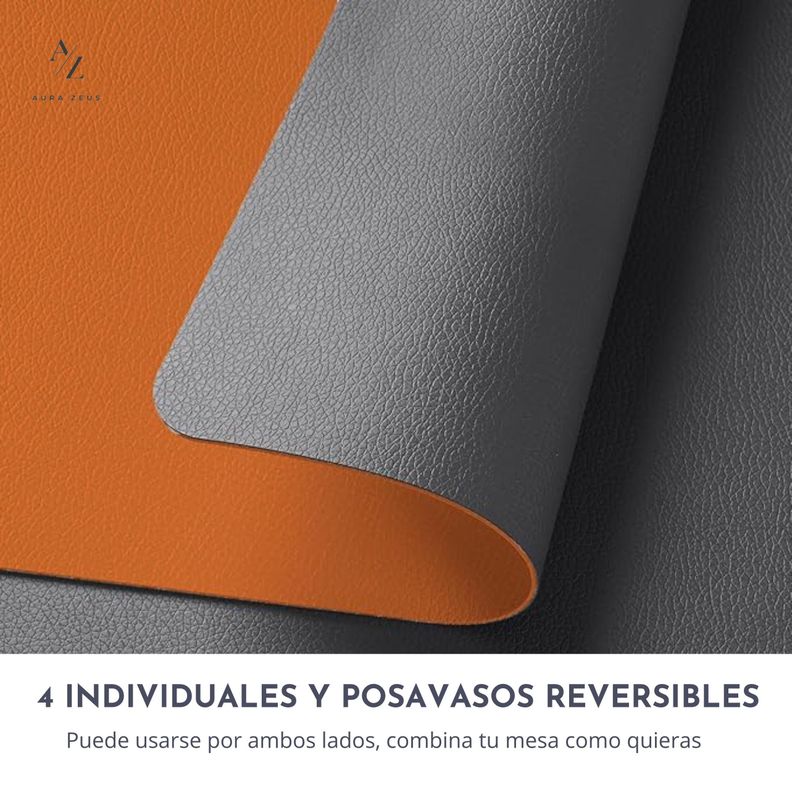 Set 4 Individuales + 4 Posavasos Ecocuero Antimanchas Mesa 2 en 1-2