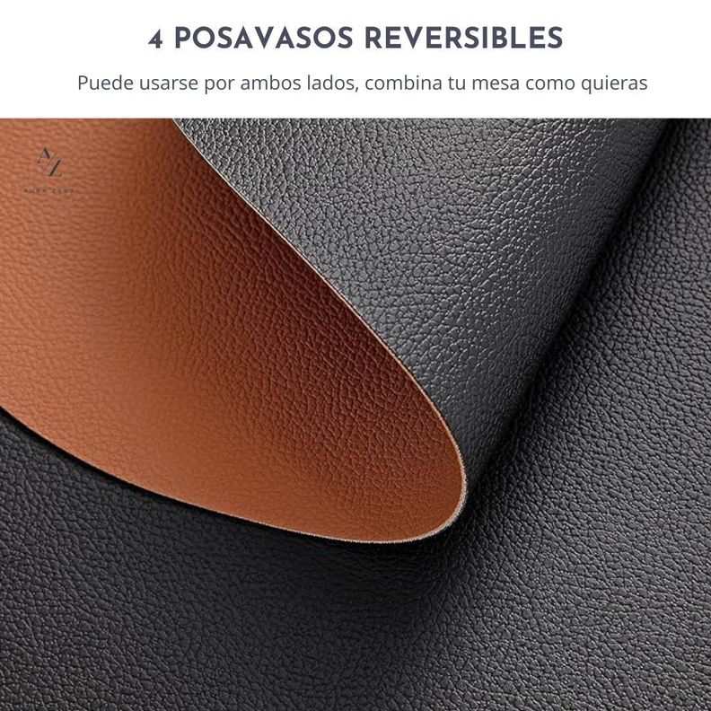 Set 4 Posavasos Ecocuero Antimanchas Mesa Circular 2 en 1-1