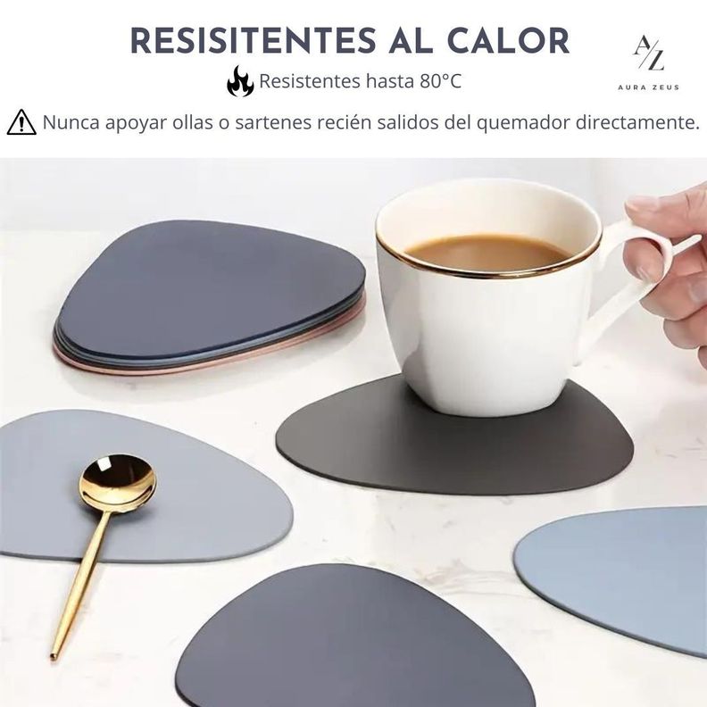 Set 4 Posavasos Ecocuero Antimanchas Mesa Circular 2 en 1-3