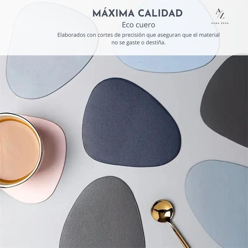 Set 4 Posavasos Ecocuero Antimanchas Mesa Circular 2 en 1-4