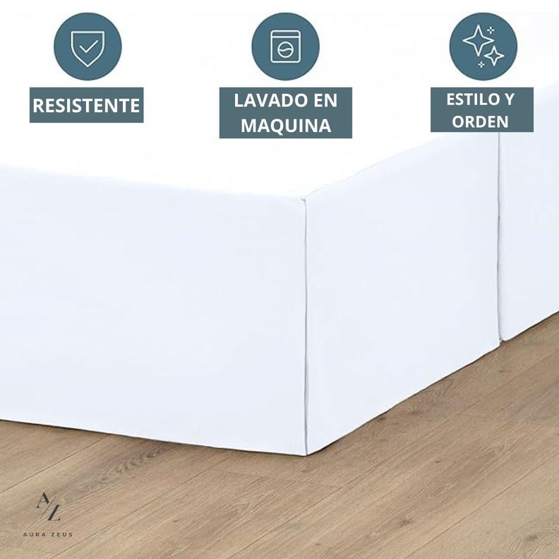 Faldon Cama King Blanco Negro Liso Elasticados Premium Aura Zeus-1