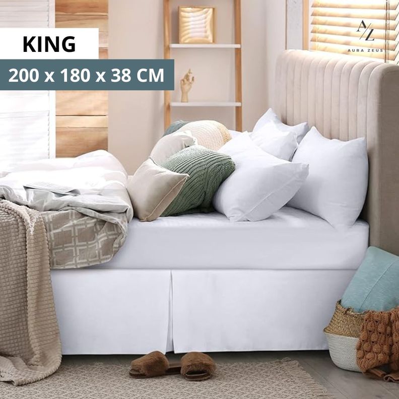 Faldon Cama King Blanco Negro Liso Elasticados Premium Aura Zeus-4
