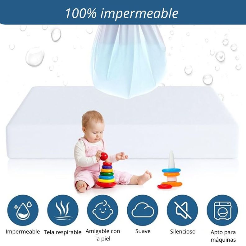 Cubre Colchon Impermeable Protector 2 Plazas Blanco Premium Aura Zeus-1