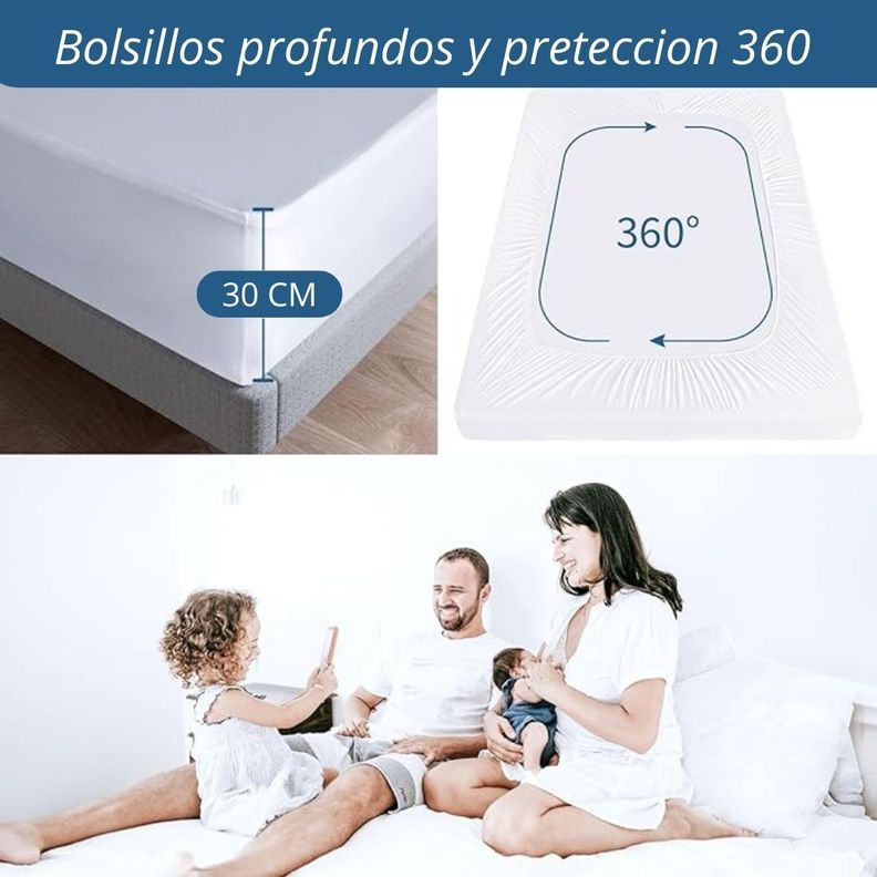Cubre Colchon Impermeable Protector 2 Plazas Blanco Premium Aura Zeus-4