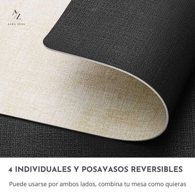 Set 4 Individuales + 4 Posavasos Ecocuero Impermeable Mesa-3