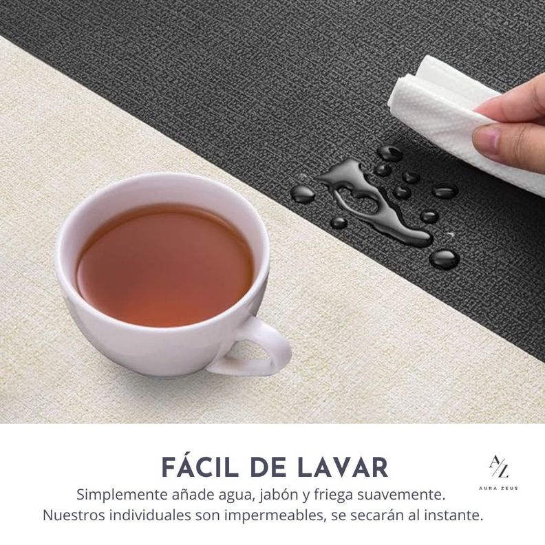 Set 4 Individuales + 4 Posavasos Ecocuero Impermeable Mesa-4