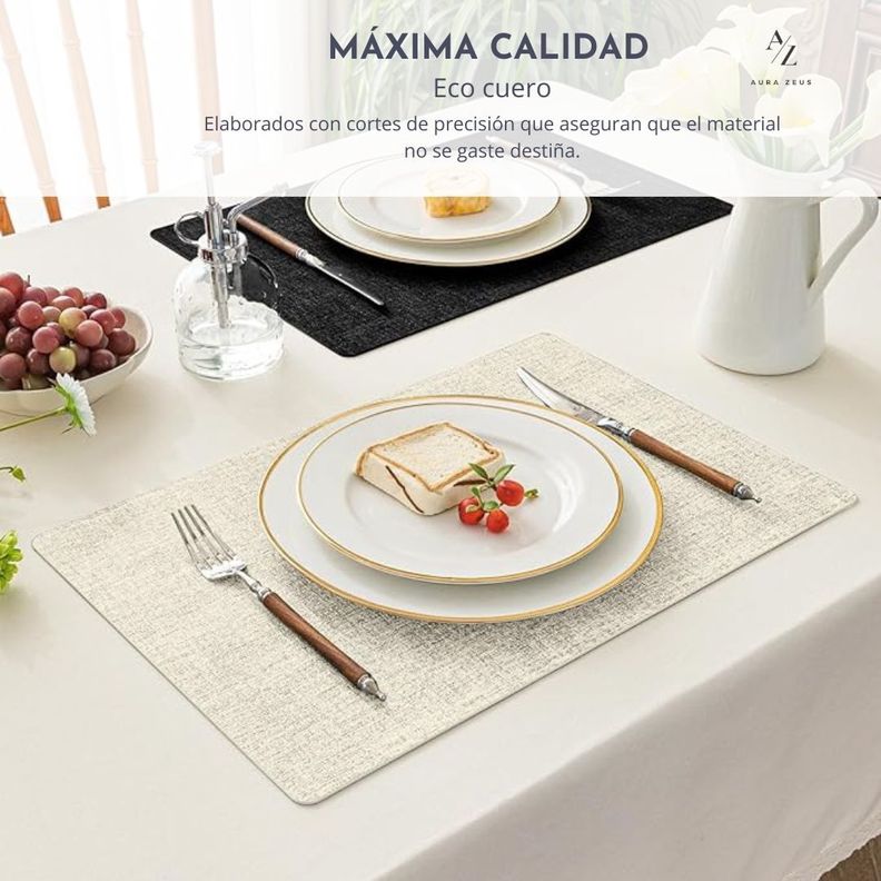 Set 4 Individuales + 4 Posavasos Ecocuero Impermeable Mesa-5