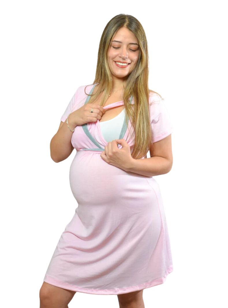 Camisola Maternal y Lactancia Rosa Gris-1