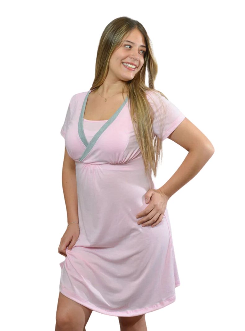 Camisola Maternal y Lactancia Rosa Gris-0