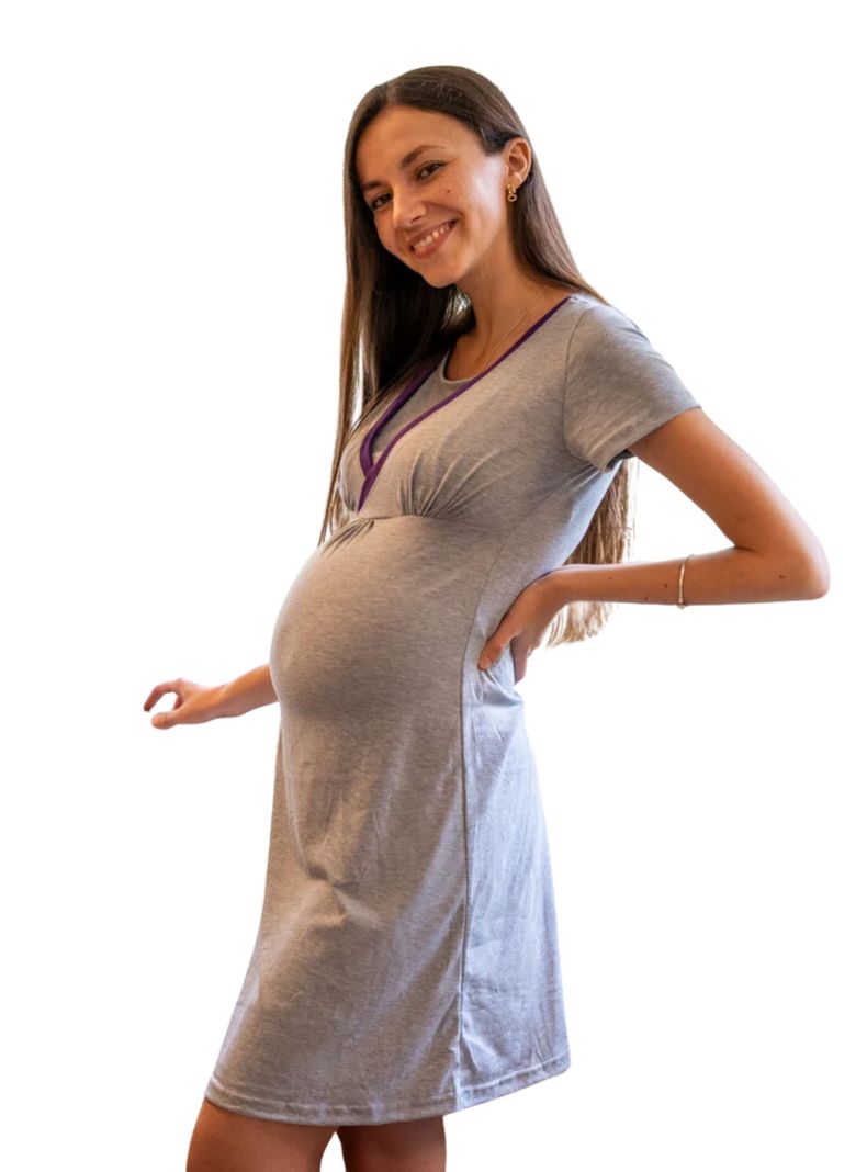 Camisola Maternal y Lactancia Gris Morado-0