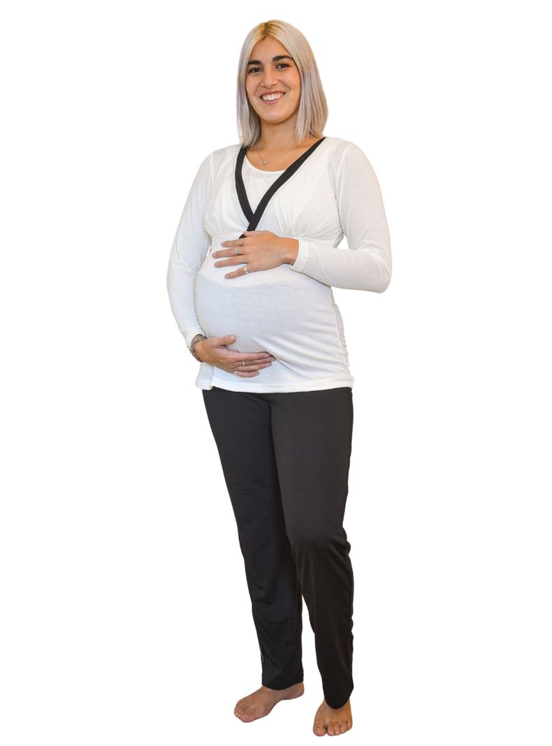 Pijama Maternal y Lactancia Negro Beige-0