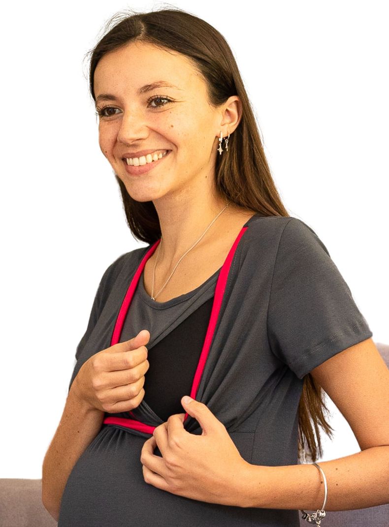 Camisa de Dormir Maternal y Lactancia Plomo-1