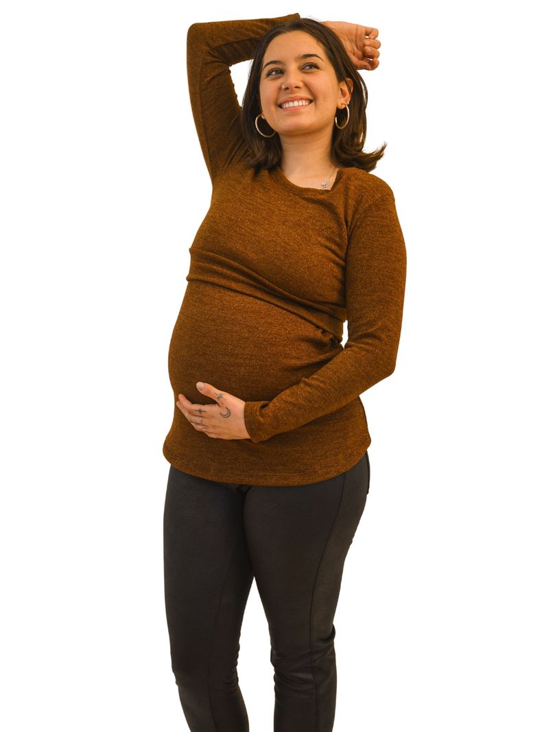 Polera Maternal y Lactancia Café Lanilla-1