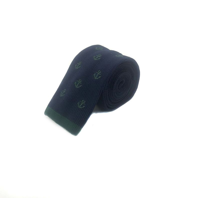 Corbata Tejida Azul Ancla Verde Punta Recta 6.5cm-0