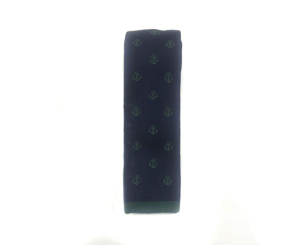 Corbata Tejida Azul Ancla Verde Punta Recta 6.5cm-1