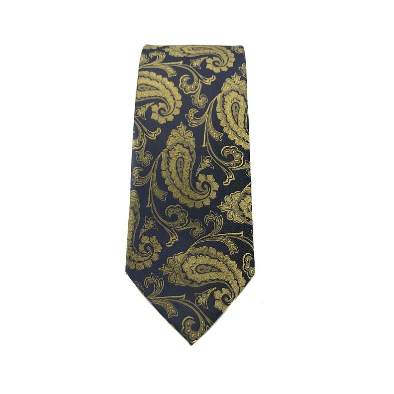 Corbata Seda Diseño Ameba Azul Dorado 8cm-2