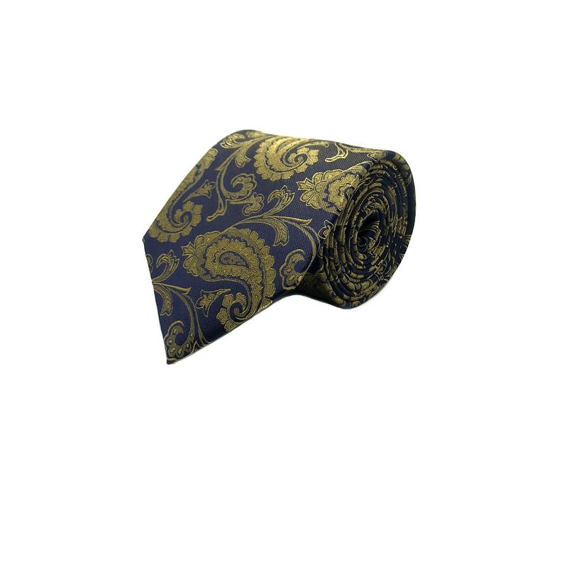Corbata Seda Diseño Ameba Azul Dorado 8cm-0