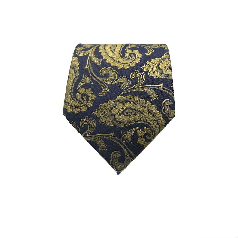 Corbata Seda Diseño Ameba Azul Dorado 8cm-1