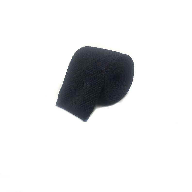 Corbata Tejida Negra Lisa Rombo Punta Recta 6.5 cm-0