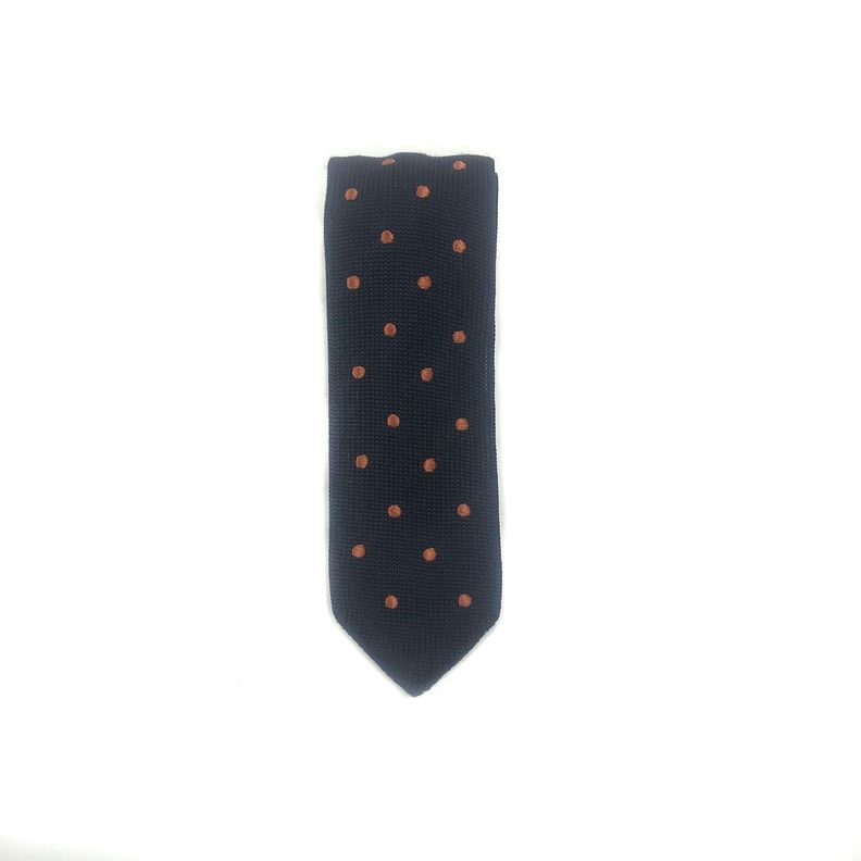 Corbata Tejida Azul Punto Naranjo 6.5cm-1