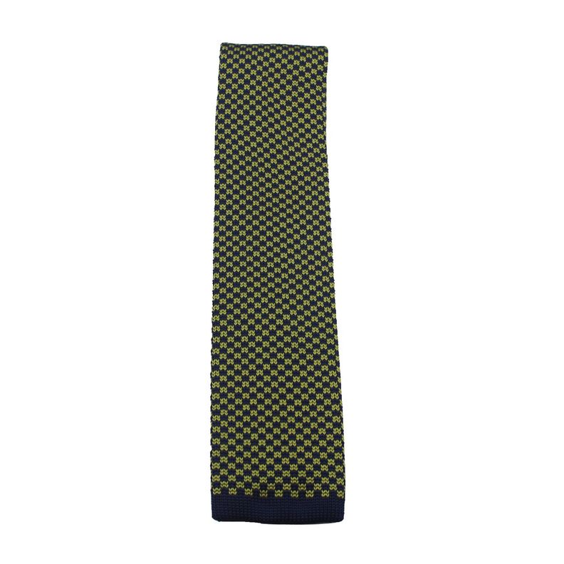 Corbata Tejida Verde Azul Marino Punto Blanco Recta 6cm-1