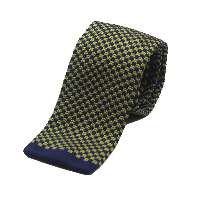 Corbata Tejida Verde Azul Marino Punto Blanco Recta 6cm-0