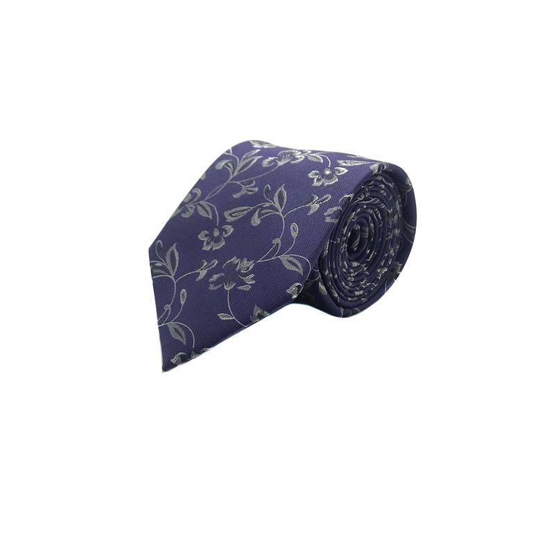 Corbata Seda Diseño Flor Morado 8cm-0
