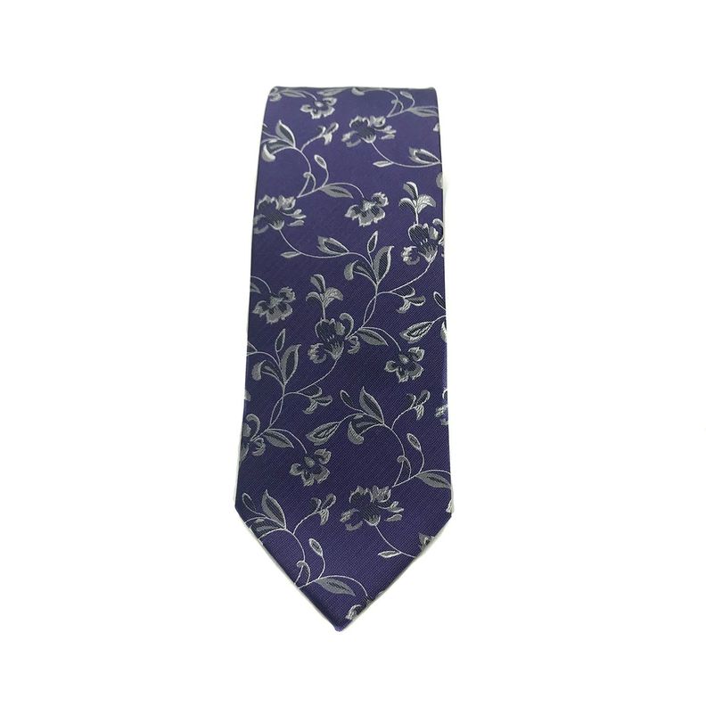 Corbata Seda Diseño Flor Morado 8cm-2