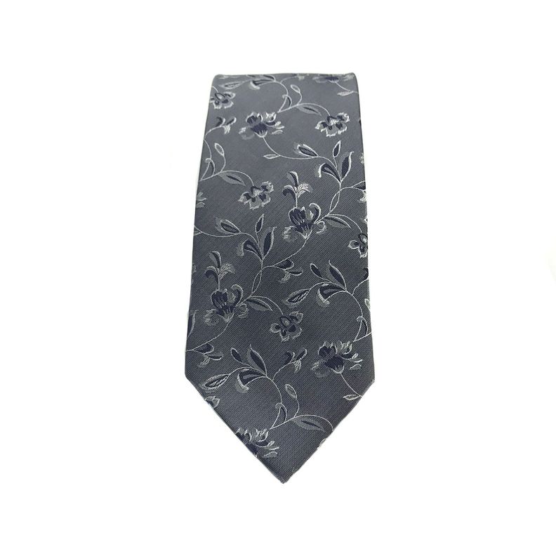 Corbata Seda Diseño Flor Gris 8cm-2
