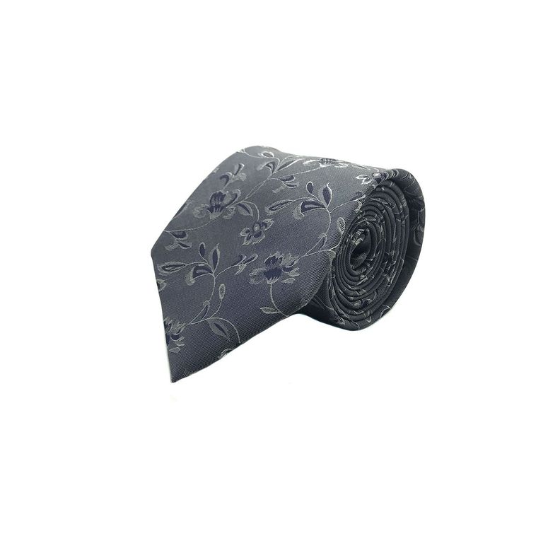 Corbata Seda Diseño Flor Gris 8cm-0