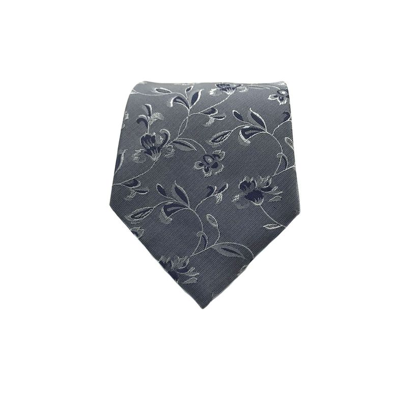 Corbata Seda Diseño Flor Gris 8cm-1
