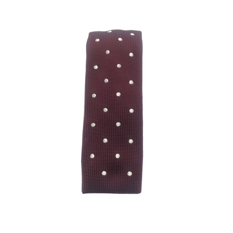 Corbata Tejida Burdeo Punto Blanco Recta 6.5cm-2