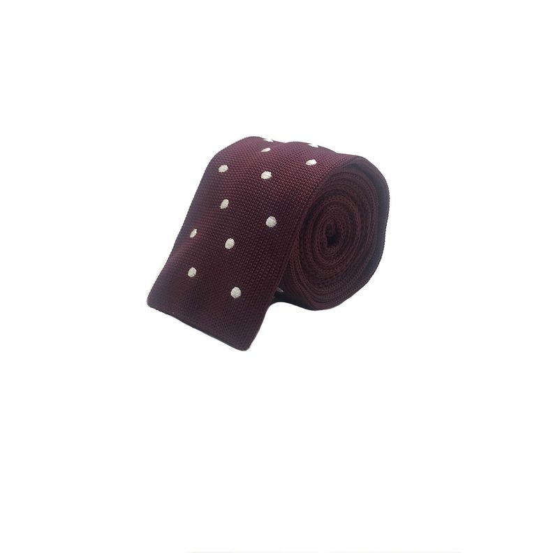 Corbata Tejida Burdeo Punto Blanco Recta 6.5cm-0