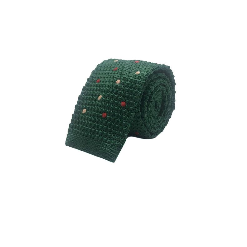 Corbata Tejida Verde Punto Rojo y Rosa Recta 6.5cm-0