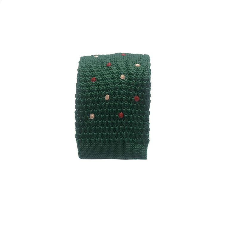 Corbata Tejida Verde Punto Rojo y Rosa Recta 6.5cm-1