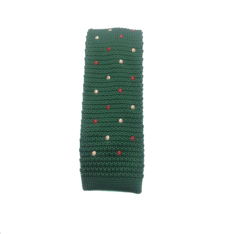 Corbata Tejida Verde Punto Rojo y Rosa Recta 6.5cm-2