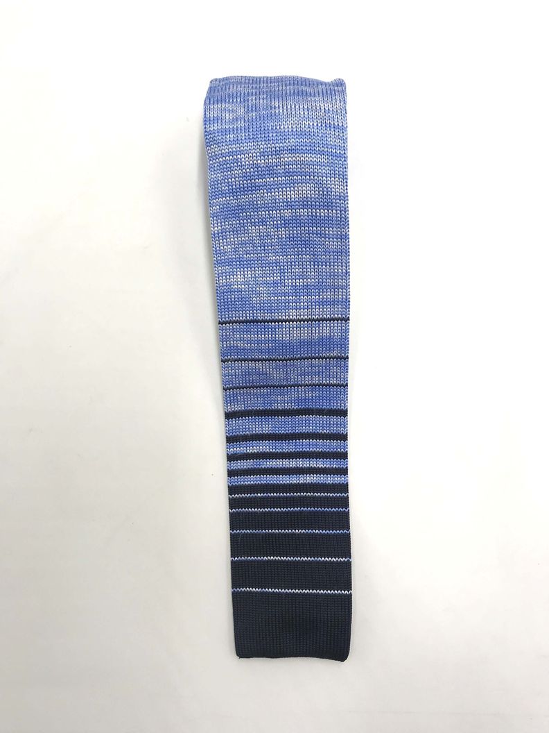 Corbata Tejida Celeste Raya Azul Punta Recta 6.5cm-1