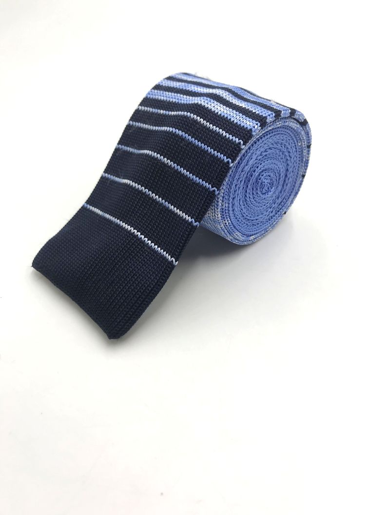 Corbata Tejida Celeste Raya Azul Punta Recta 6.5cm-0