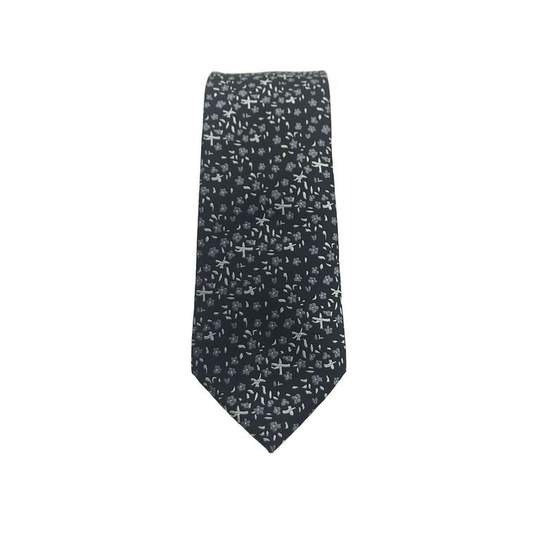 Corbata Negra Flor Blanca Microfibra 7 cm-2