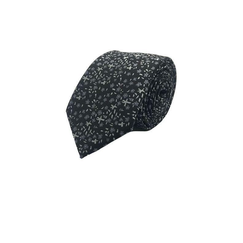 Corbata Negra Flor Blanca Microfibra 7 cm-0
