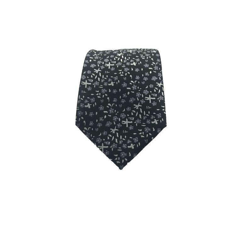 Corbata Negra Flor Blanca Microfibra 7 cm-1