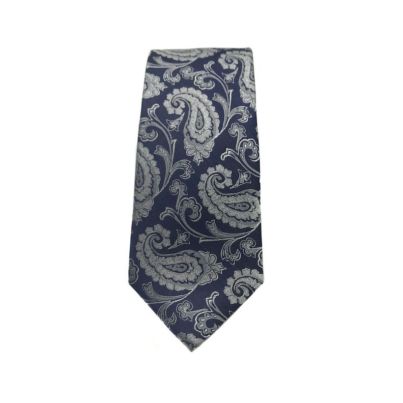 Corbata Seda Diseño Ameba Azul Gris 8cm-2