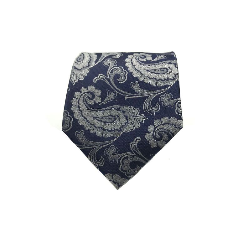 Corbata Seda Diseño Ameba Azul Gris 8cm-1