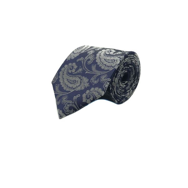 Corbata Seda Diseño Ameba Azul Gris 8cm-0