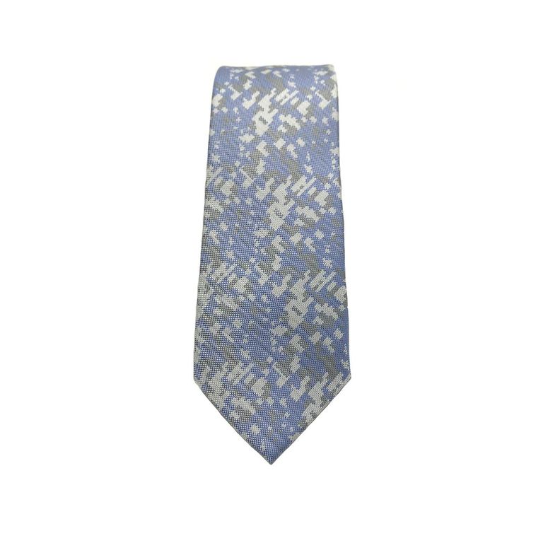 Corbata Celeste Cuadro Gris Microfibra 7 cm-2