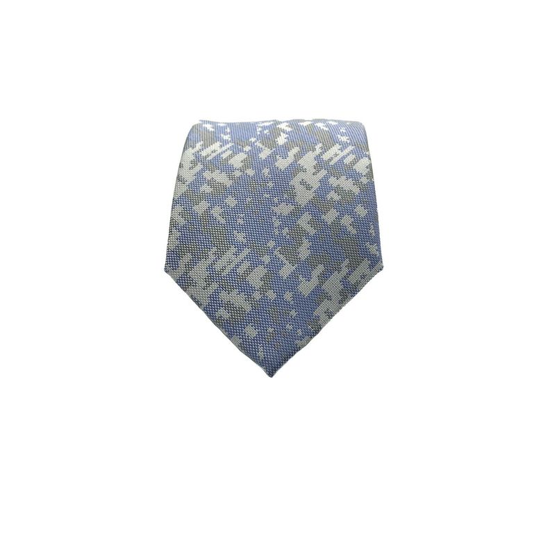 Corbata Celeste Cuadro Gris Microfibra 7 cm-1