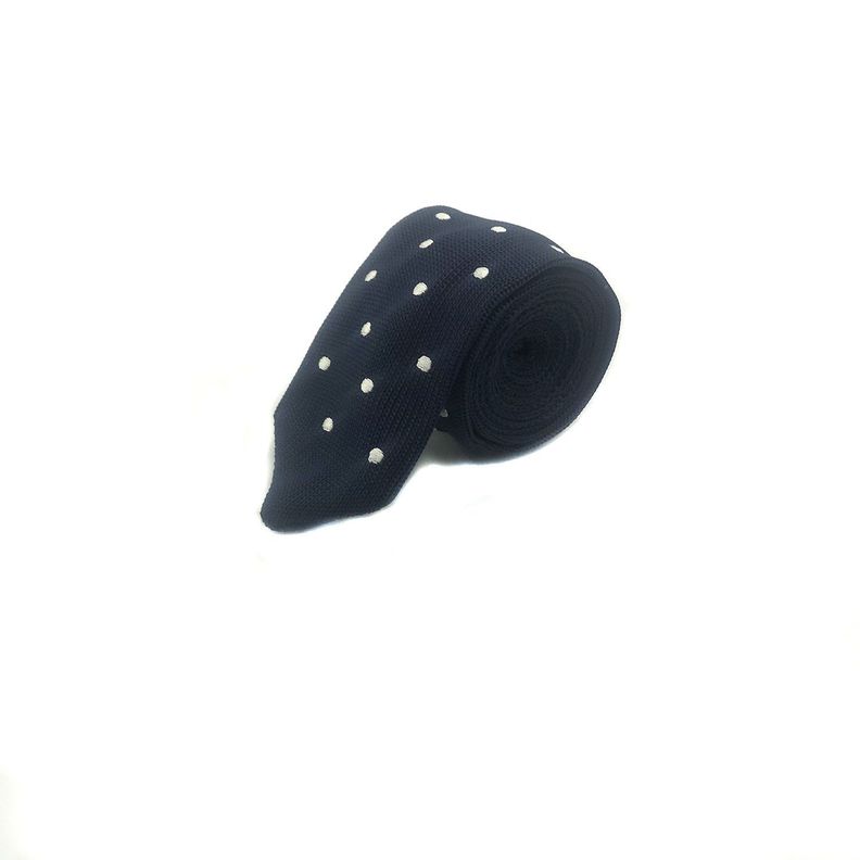 Corbata Tejida Azul Punto Blanco 6.5cm-0