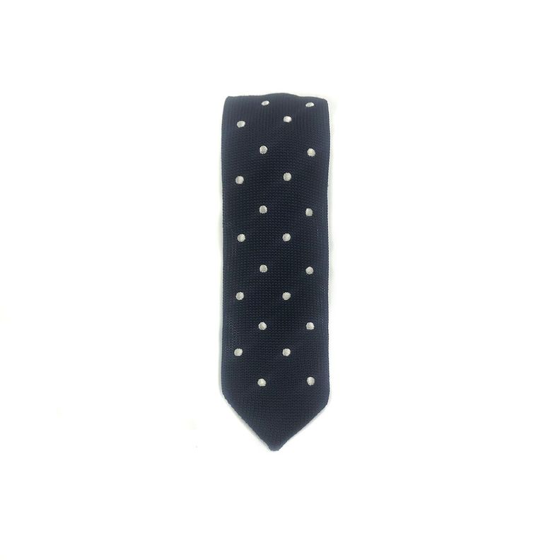 Corbata Tejida Azul Punto Blanco 6.5cm-1